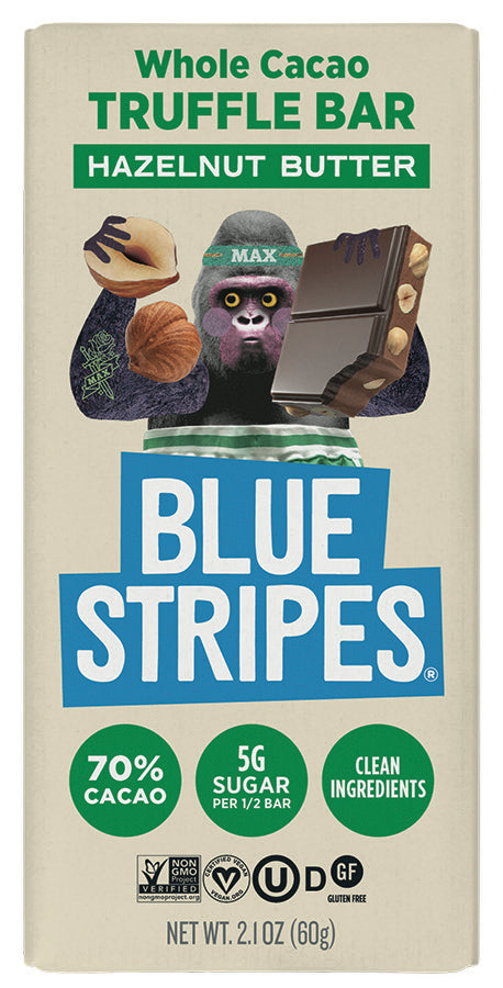 Blue Stripes - Whole Cacao Truffle Bar - Hazelnut Butter