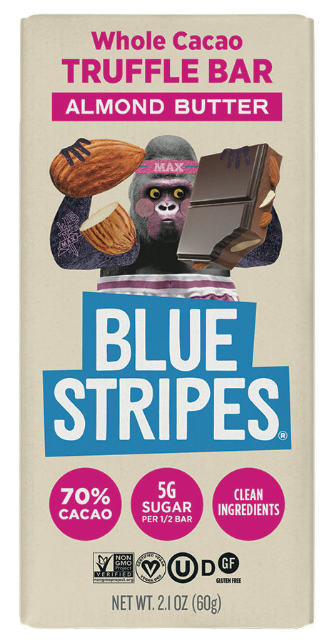 Blue Stripes - Whole Cacao Truffle Bar - Almond Butter