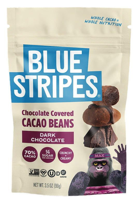 Blue Stripes - Chocolate Covered Cacao Beans - Dark Chocolate