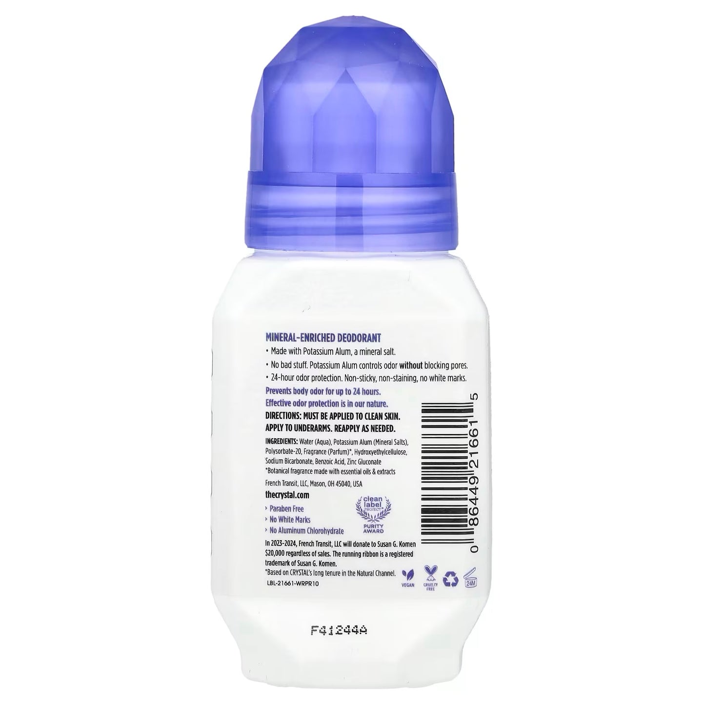 Crystal Deodorant Lavender & White Tea Roll On