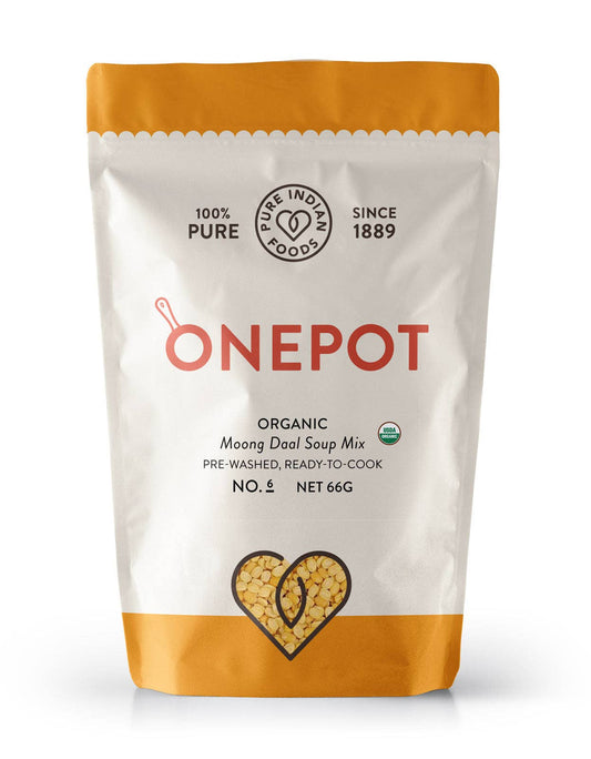 Pure Indian Foods - OnePot Lentil Soup, Single Pack, Ready-to-Cook, Certified Organic: No. 6 - Yellow Split Moong Daal + Our Family Spice Blend