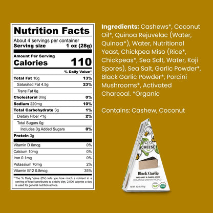 Nuts For Cheese - Black Garlic Cashew Cheese Wedge | Organic | Artisan | Vegan