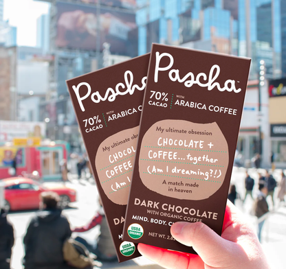 Pascha Chocolate Company - 70% Cacao Organic Vegan Dark Chocolate Bar with Coffee: 10 Packs