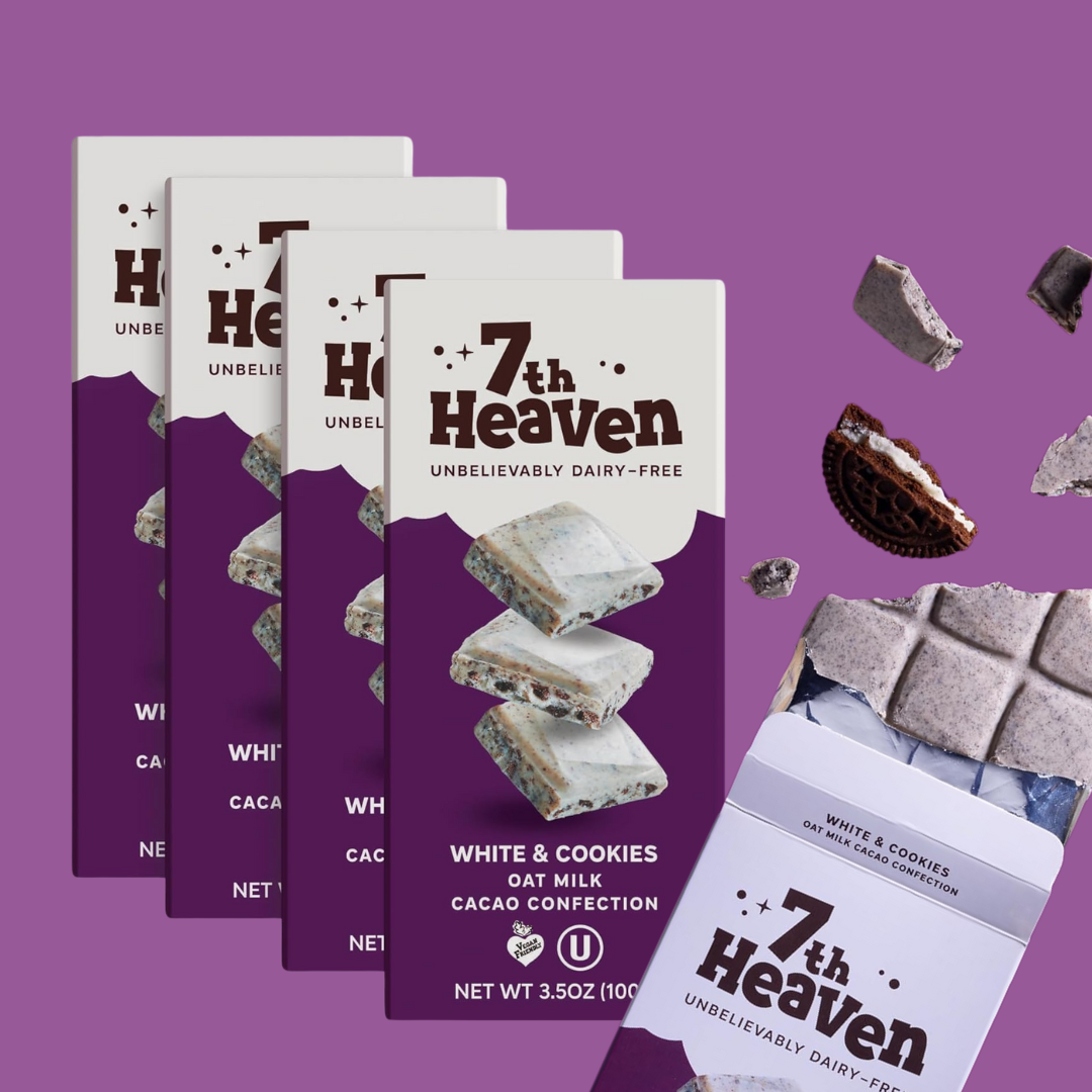 7th Heaven Chocolate - Vegan Oat White Chocolate Bar: White Cocoa & Cookies, Kosher