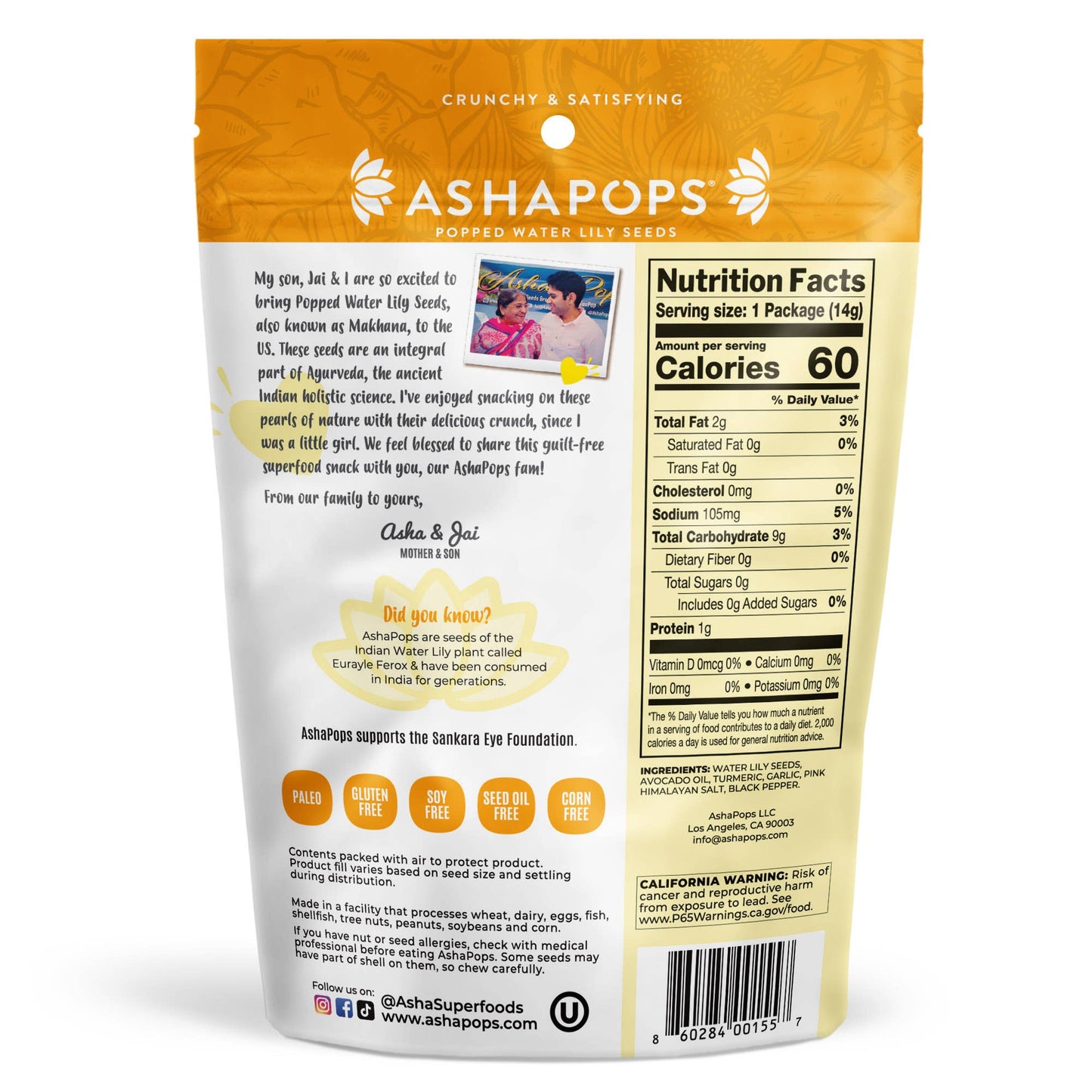 AshaPops - 1oz Turmeric - AshaPops Popped Water Lily Seeds
