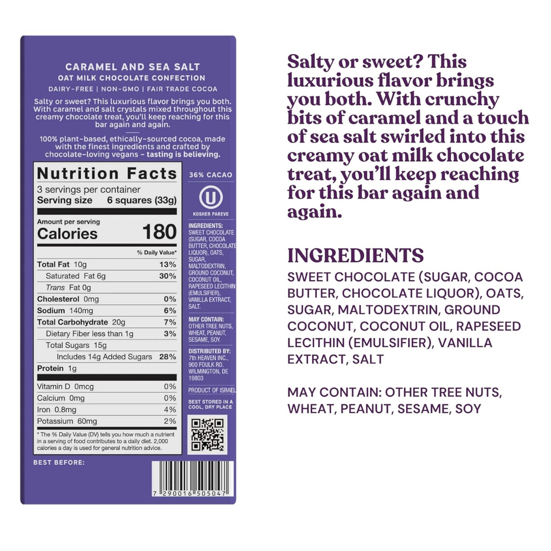 7th Heaven Chocolate - Vegan Oat Milk Chocolate Bar: Caramel & Sea Salt, Dairy-Free