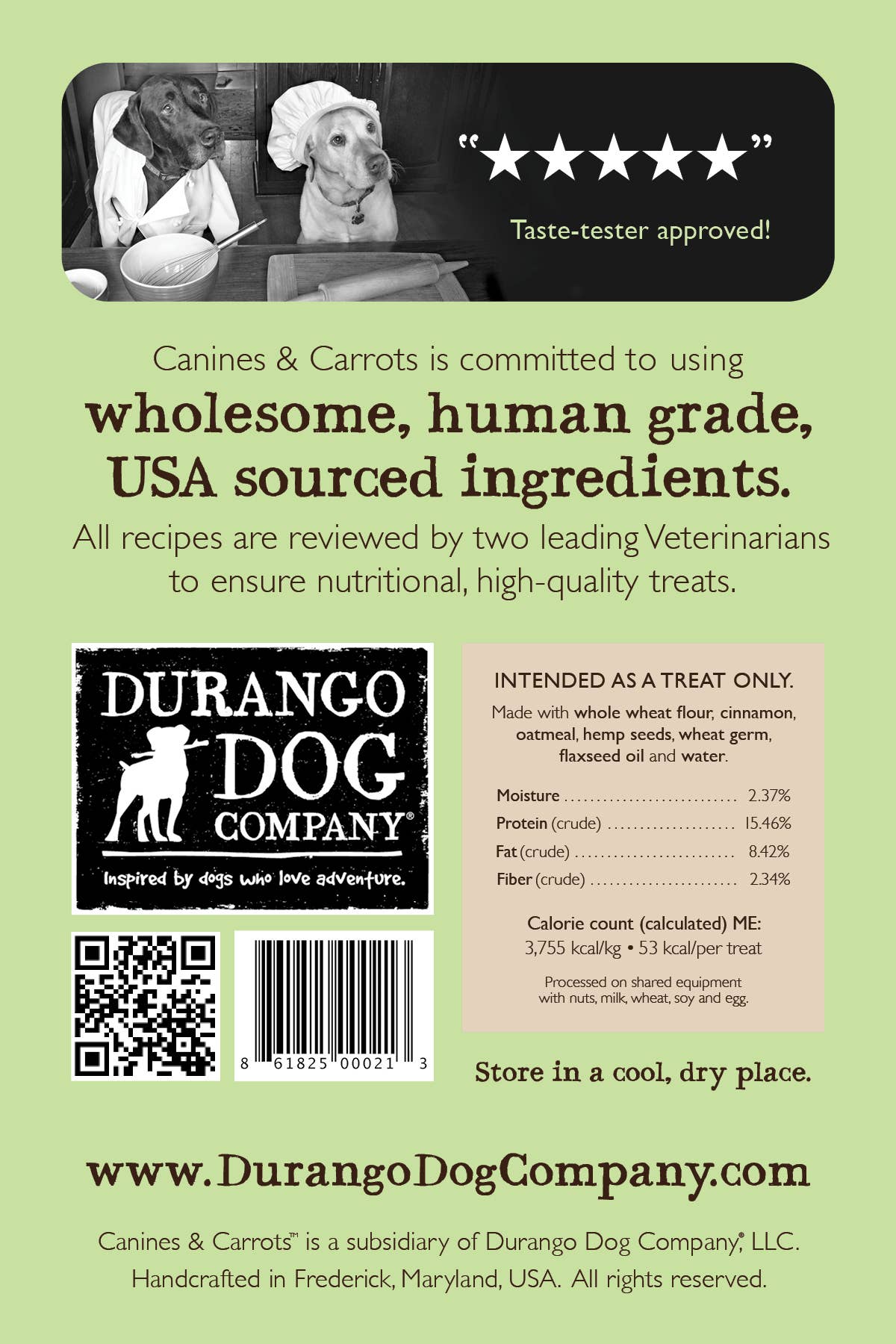 Durango Dog Co - CANINES & CARROTS Vegan Dog Treats - Peanut Butter & Carob