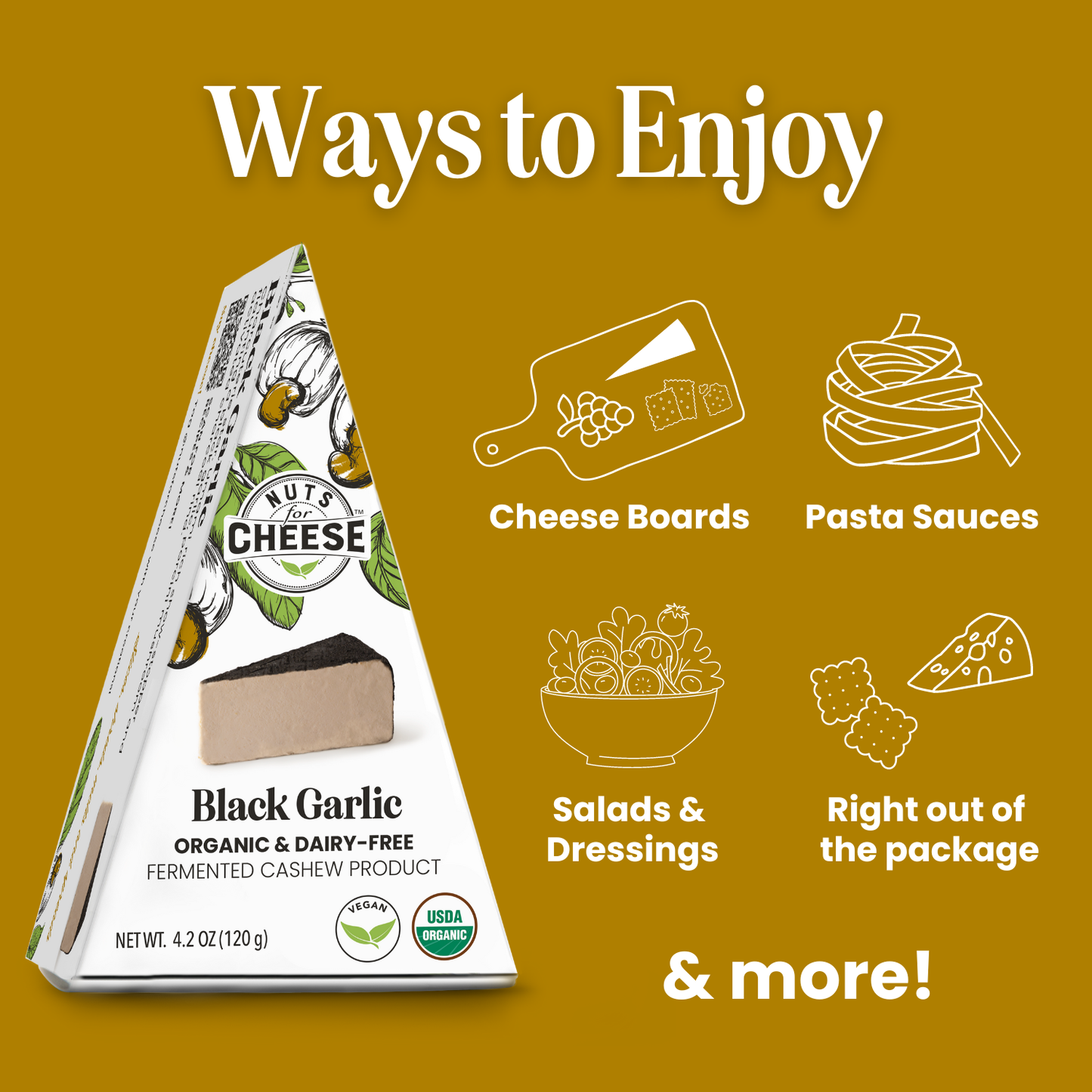 Nuts For Cheese - Black Garlic Cashew Cheese Wedge | Organic | Artisan | Vegan