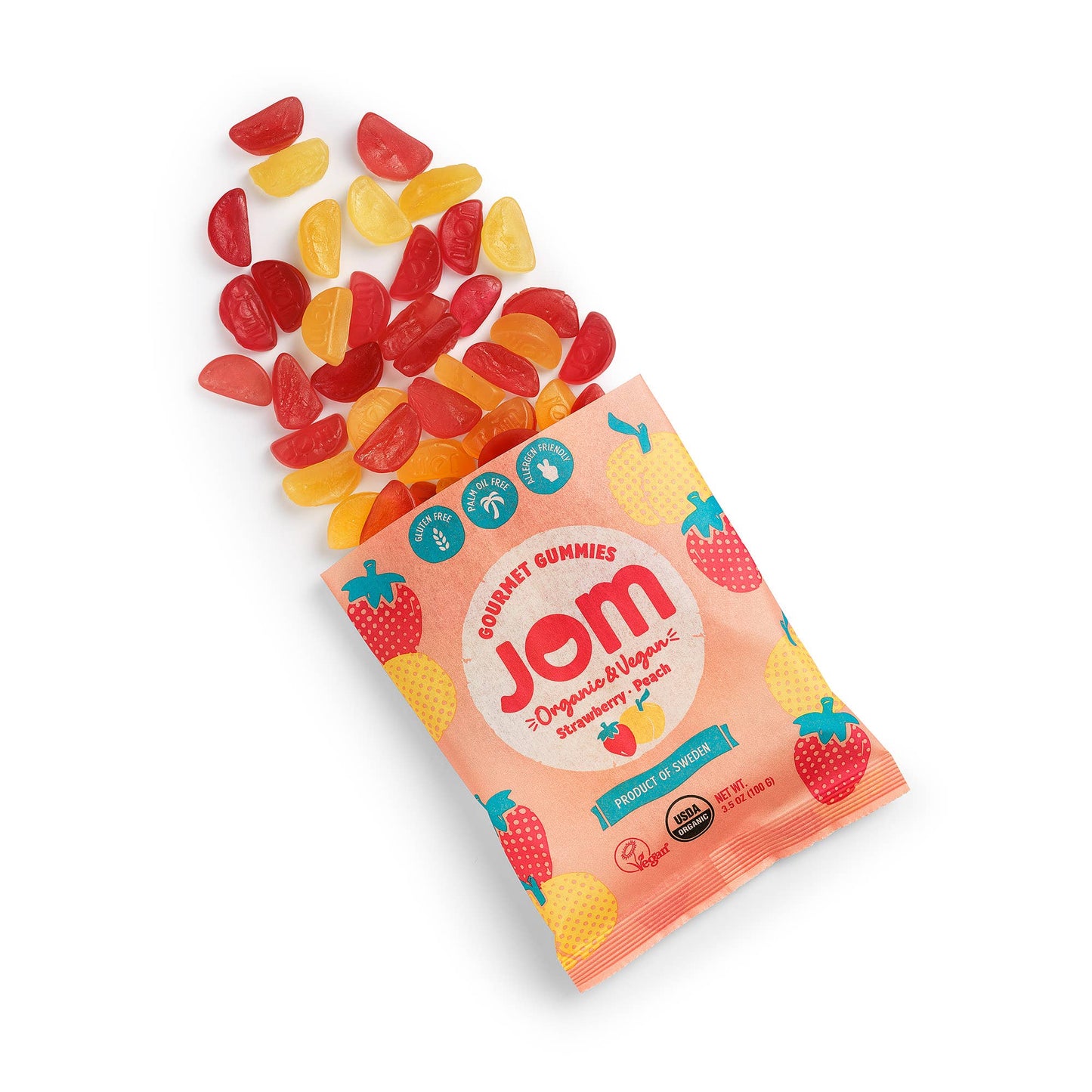 JOM - Swedish Organic and Vegan Strawberry & Peach Gummies