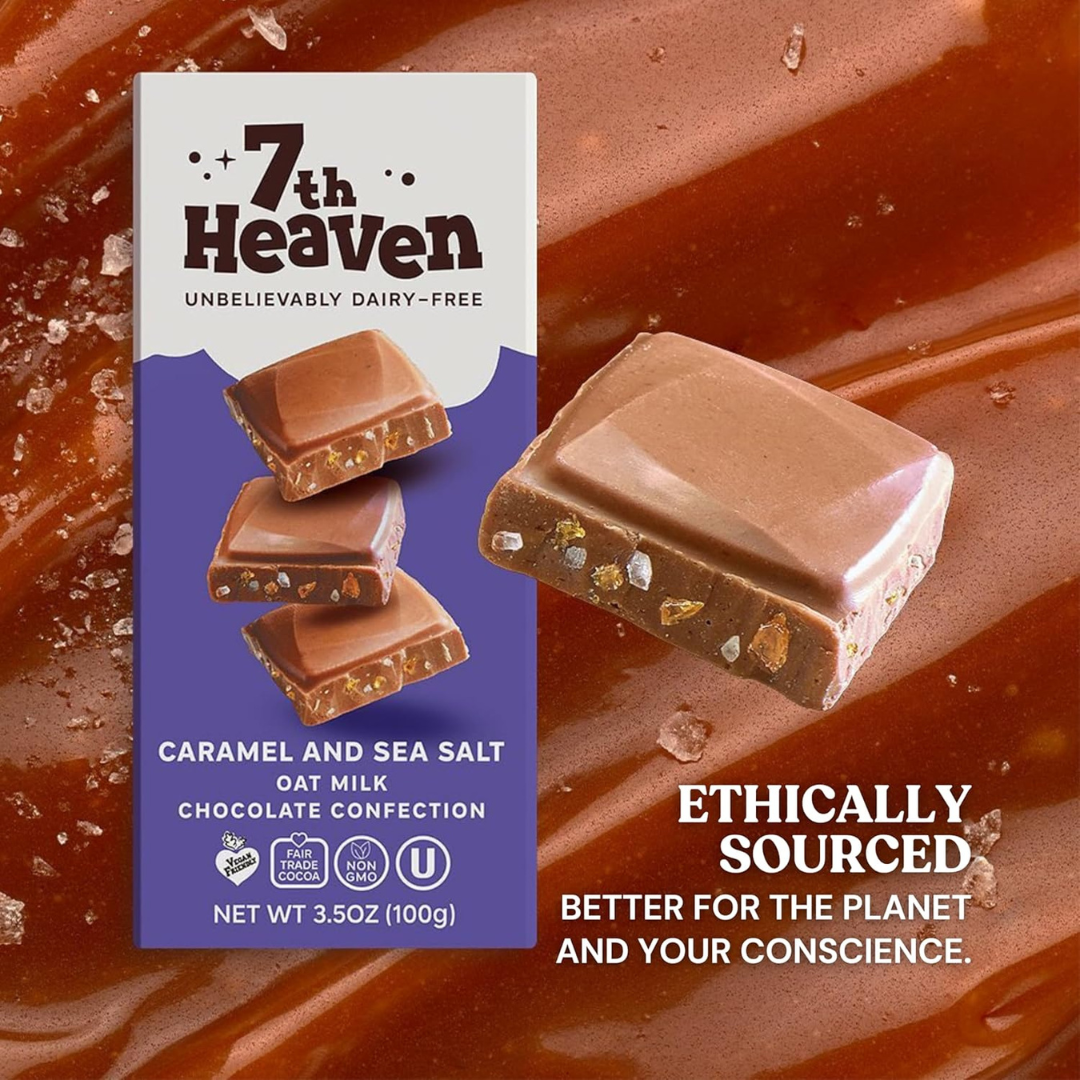 7th Heaven Chocolate - Vegan Oat Milk Chocolate Bar: Caramel & Sea Salt, Dairy-Free