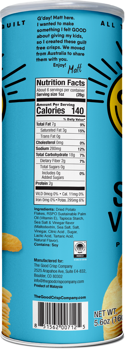 The Good Crisp Company - Sea Salt & Vinegar Chips - 5.6oz Can