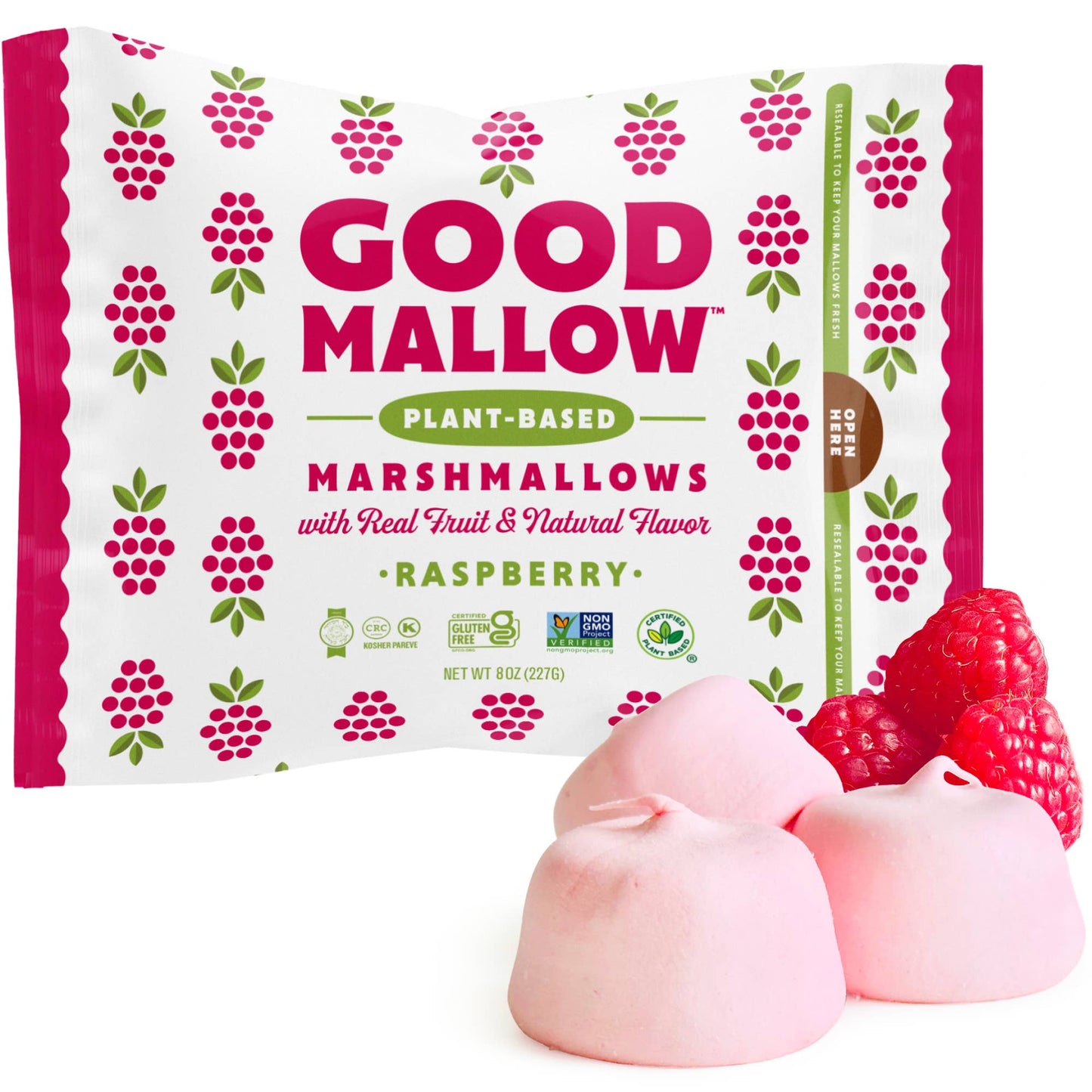 Snackatere - Vegan Marshmallows -Raspberry ,Kosher, Gluten Free
