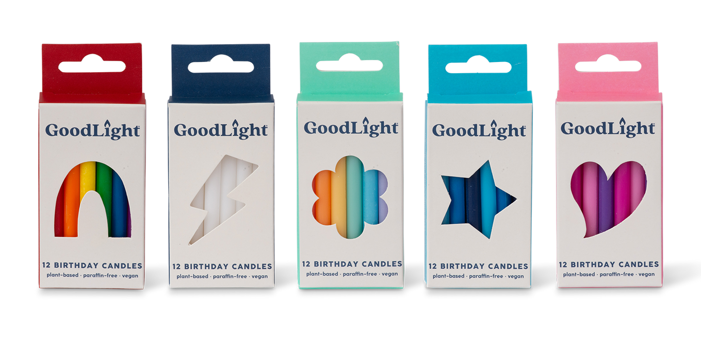 GoodLight Natural Candles - Vegan Birthday Candles | 12-Count Box: Multi-Color