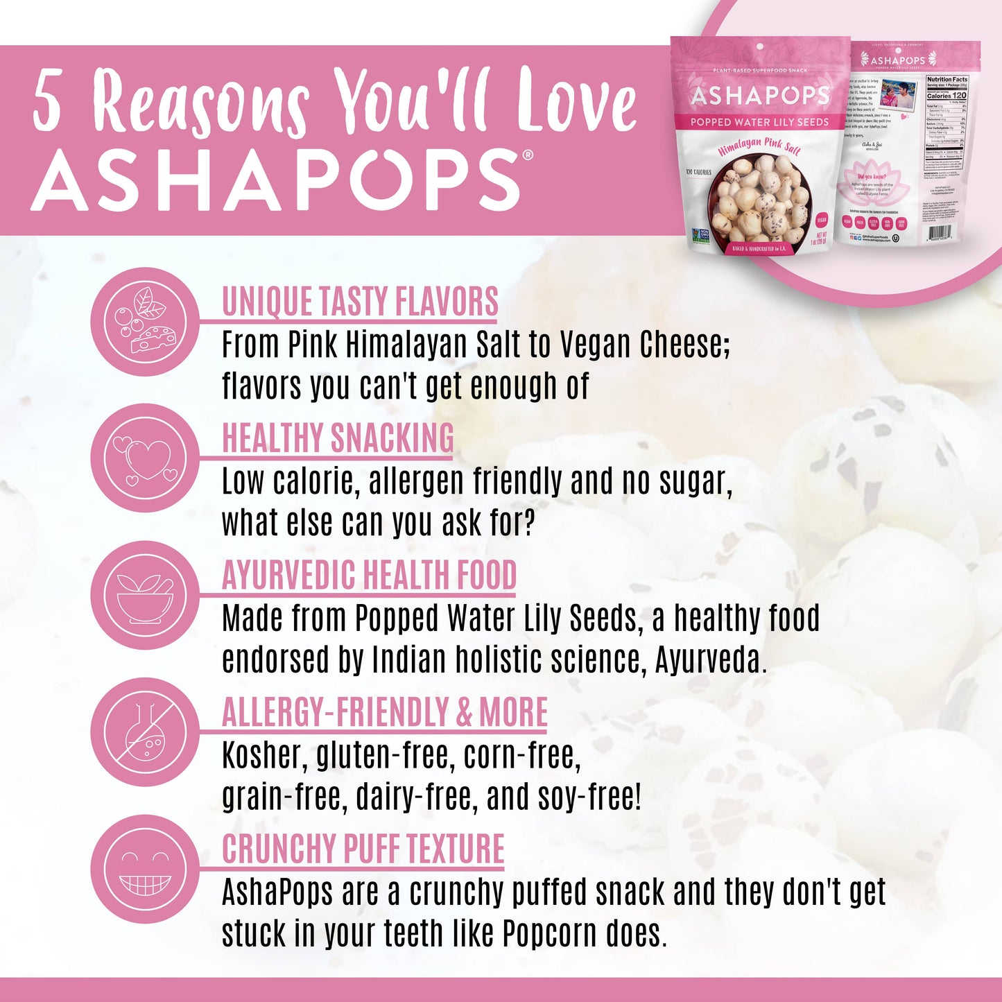 AshaPops - 1oz Himalayan Pink Salt - AshaPops Popped Water Lily Seeds