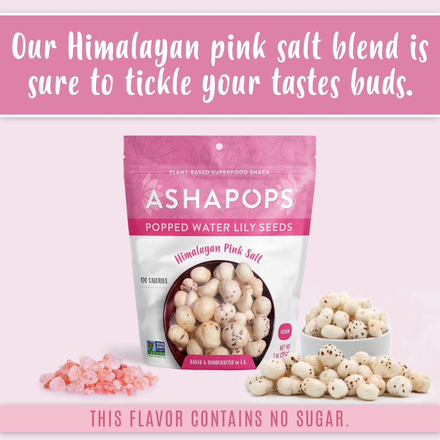 AshaPops - 1oz Himalayan Pink Salt - AshaPops Popped Water Lily Seeds