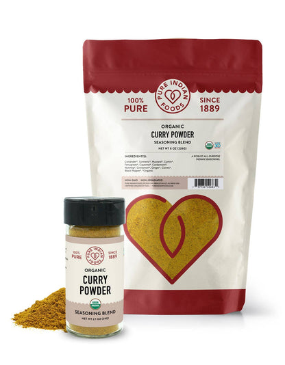 Pure Indian Foods - Curry Powder Seasoning Blend, Certified Organic: 2.1 oz Glass Bottle
