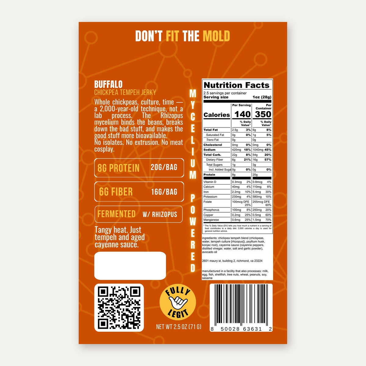 Chaotic Good Tempeh - Buffalo Tempeh Jerky 2.5 oz