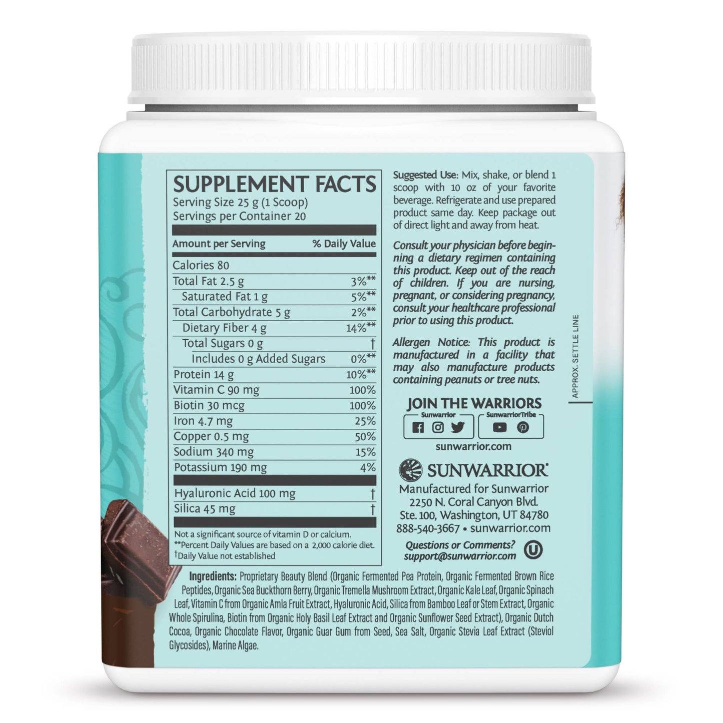 Sunwarrior - Chocolate Fudge Collagen Drink Powder - Vegan, Plant-Based