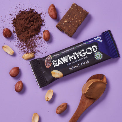 RAWMYGOD Raw Fruit & Nut Bar - Peanut & Cacao