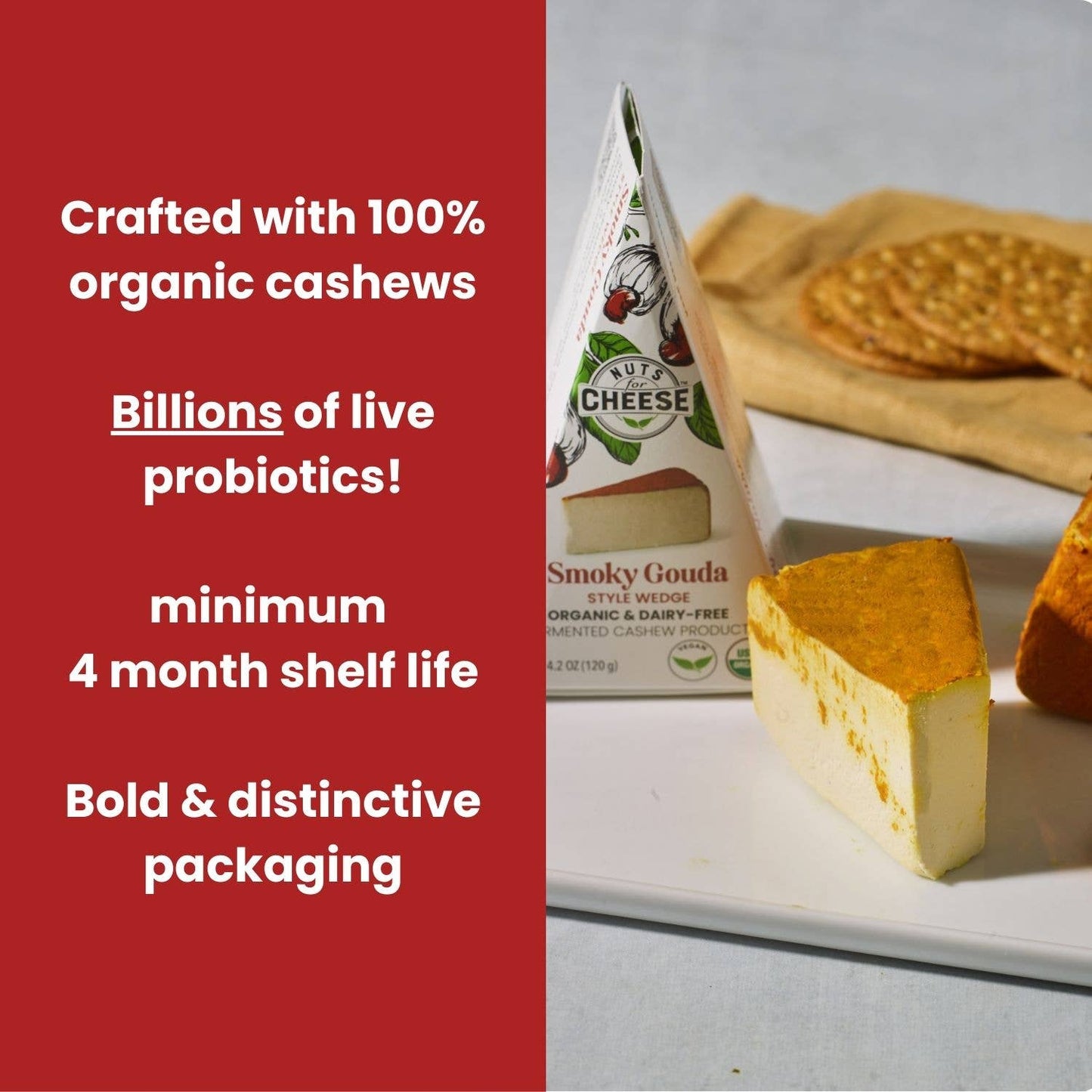 Nuts For Cheese - Smoky Gouda Style Cashew Cheese Wedge | Organic | Vegan