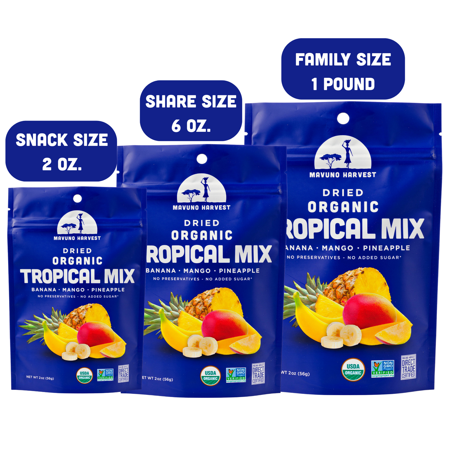 Mavuno Harvest - Dried Tropical Mix (Mango, Banana, Pineapple) 2oz