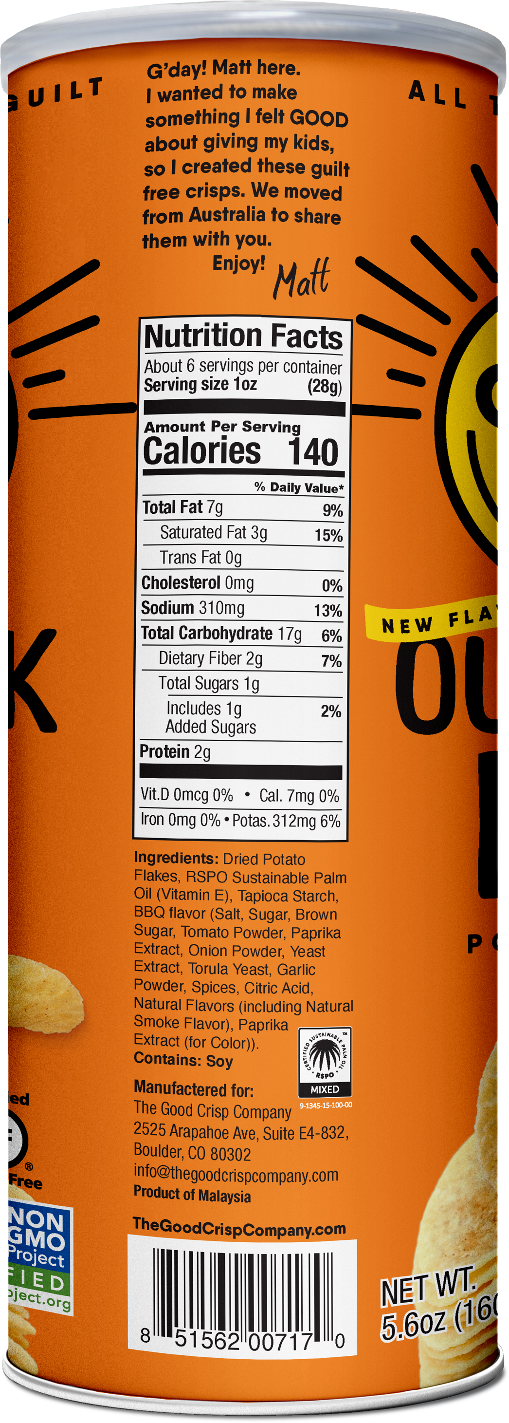 The Good Crisp Company - Outback BBQ Chips - 5.6oz Cans