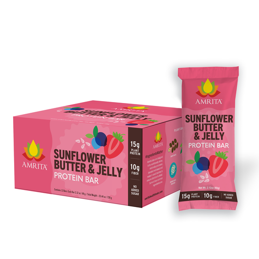 Amrita Health Foods - Sunflower Butter & Jelly High Protein Bars, High Fiber, GF