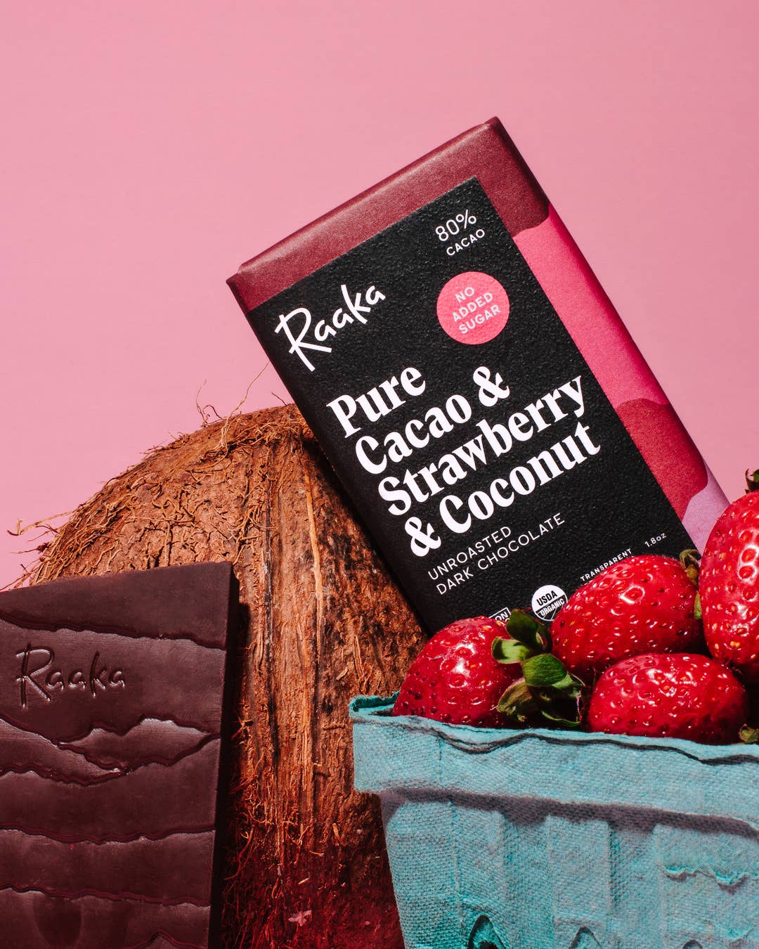 Raaka Chocolate - Pure Cacao & Strawberry & Coconut (No added sugar)