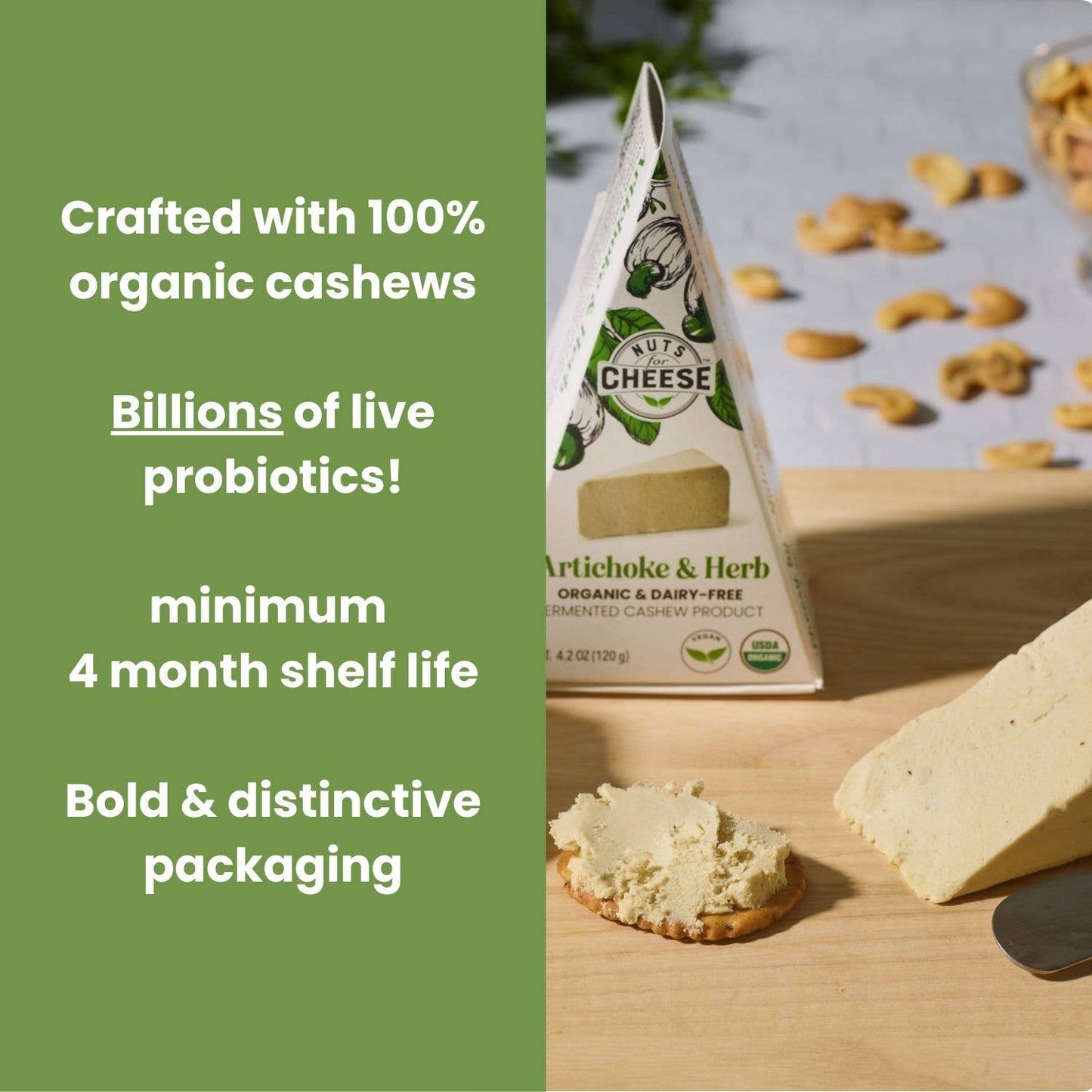 Nuts For Cheese - Artichoke & Herb Cashew Cheese Wedge | Organic | Vegan