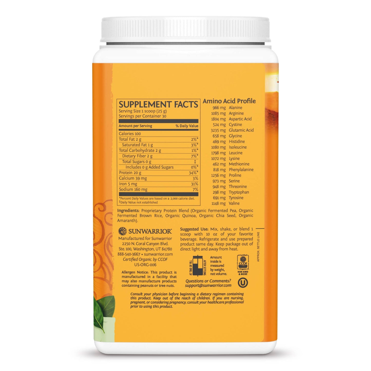 Sunwarrior - Classic Plus Unflavored - Pea & Chia Protein Powder : 375g