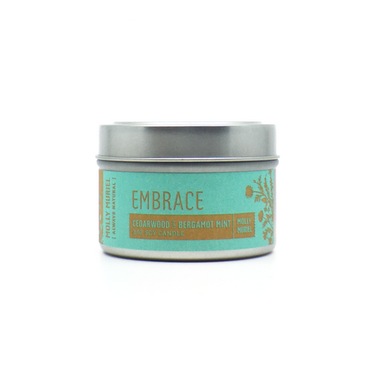 Molly Muriel Bath + Body - EMBRACE (CEDARWOOD & BERGAMONT MINT) TRAVEL CANDLE – 3OZ