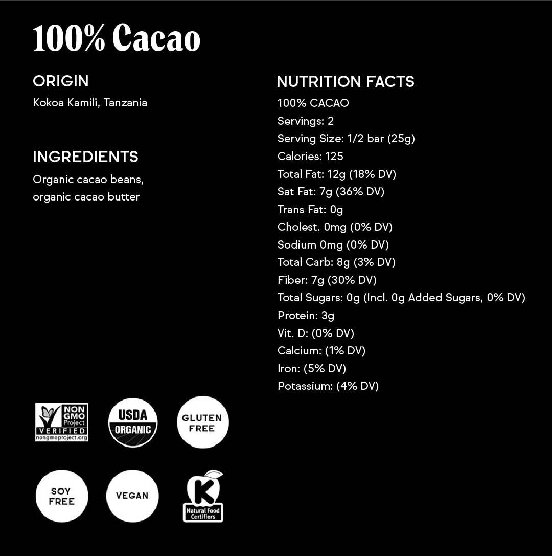 Raaka Chocolate - Cacao (No Added Sugar) Chocolate Bar