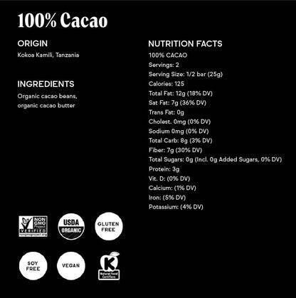 Raaka Chocolate - Cacao (No Added Sugar) Chocolate Bar