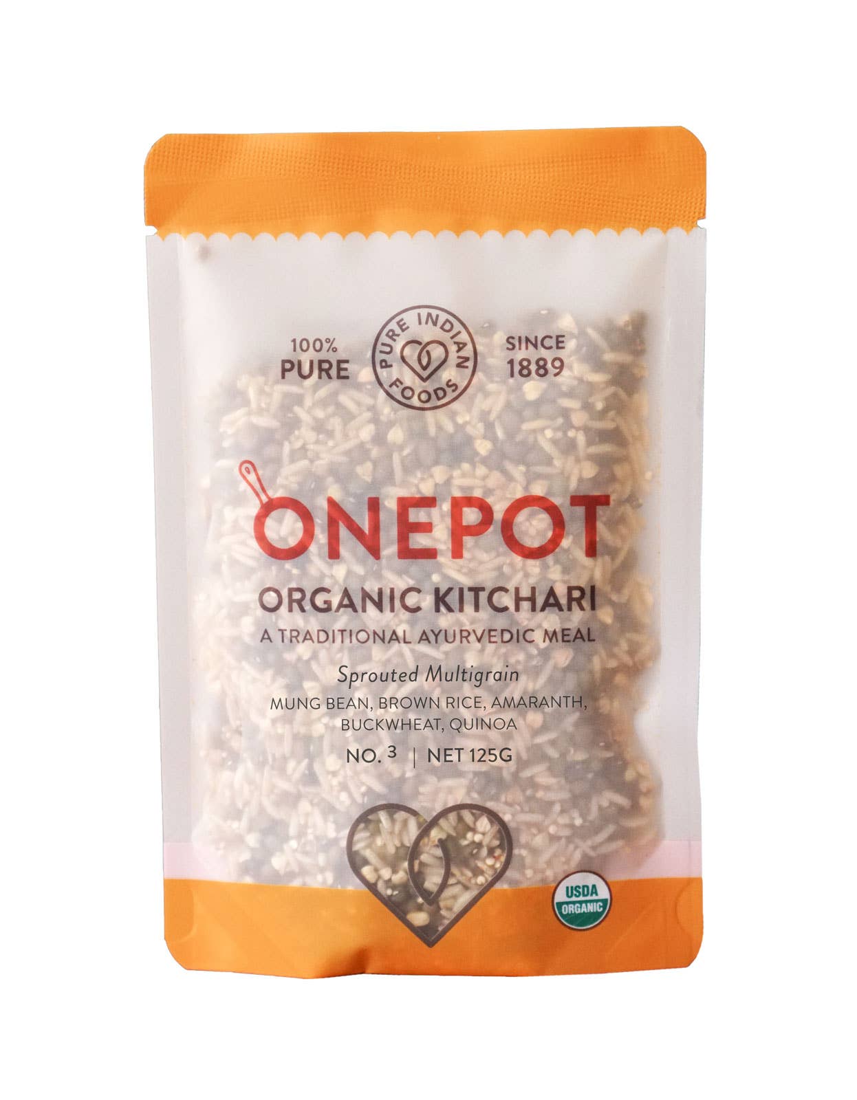 Pure Indian Foods - OnePot Kitchari Single Pack Ready-to-Cook Meals, Organic: No.1 - Sprouted Brown Rice & Sprouted Whole Mung Beans