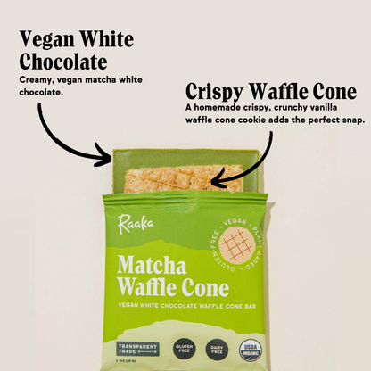 Raaka Chocolate - Matcha Dipped Waffle Cone White Chocolate Bar