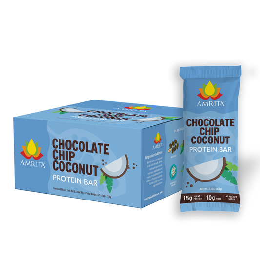 Amrita Health Foods - Chocolate Chip Coconut Protein Bars, High Fiber, Vegan