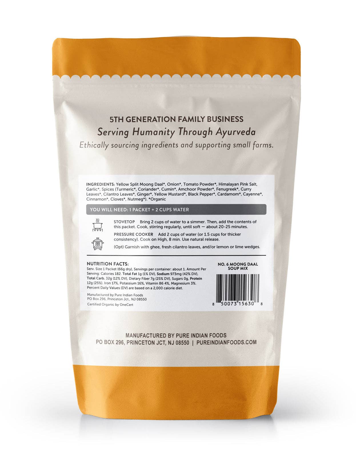 Pure Indian Foods - OnePot Lentil Soup, Single Pack, Ready-to-Cook, Certified Organic: No. 6 - Yellow Split Moong Daal + Our Family Spice Blend