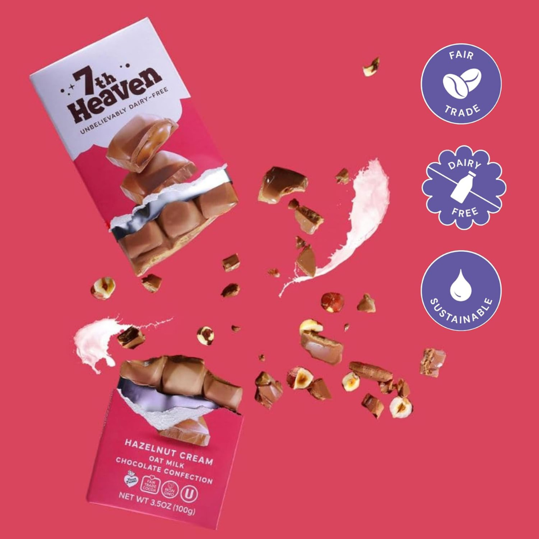 7th Heaven Chocolate - Vegan Oat Milk Chocolate Bar - Hazelnut Cream, Lactose-Free