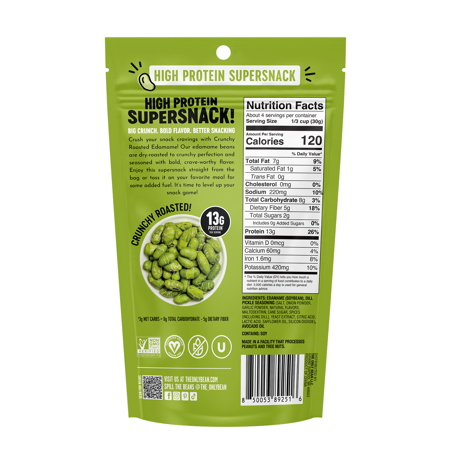 The Only Bean - Crunchy Roasted Edamame Dill Pickle - 4oz