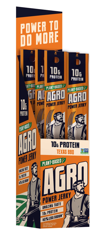 AGRO POWER Jerky - AGRO POWER Sticks - Vegan - Texas BBQ (Caddy of 16 x 1oz)