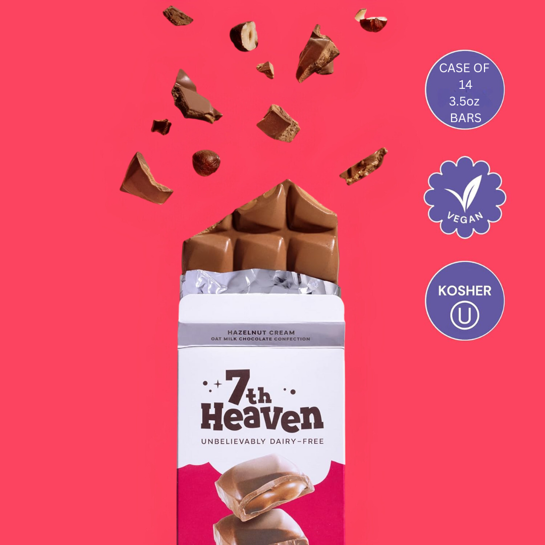 7th Heaven Chocolate - Vegan Oat Milk Chocolate Bar - Hazelnut Cream, Lactose-Free