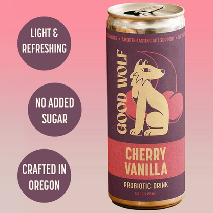 Good Wolf Beverages - Cherry Vanilla Probiotic Soda - No Added Sugar; Hand-Crafted