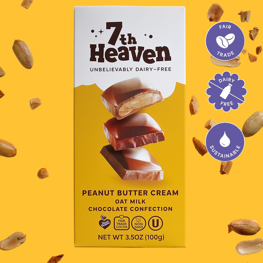 7th Heaven Chocolate - Vegan Oat Milk Chocolate Bar: Peanut Butter Cream, Non-Dairy