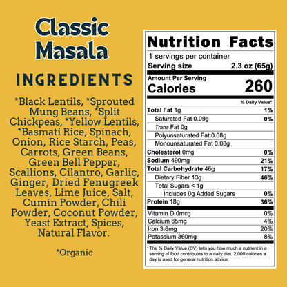 Aahana's Naturals - Classic Masala– 18g Plant-Protein, Gluten-Free Ready Meals