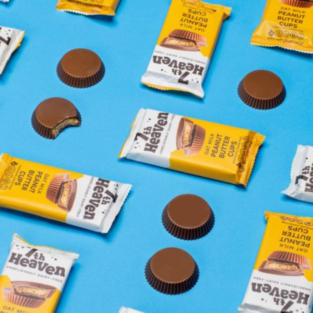 7th Heaven Chocolate - Vegan Oat Milk Chocolate Bar -  Peanut Butter Cups, Kosher