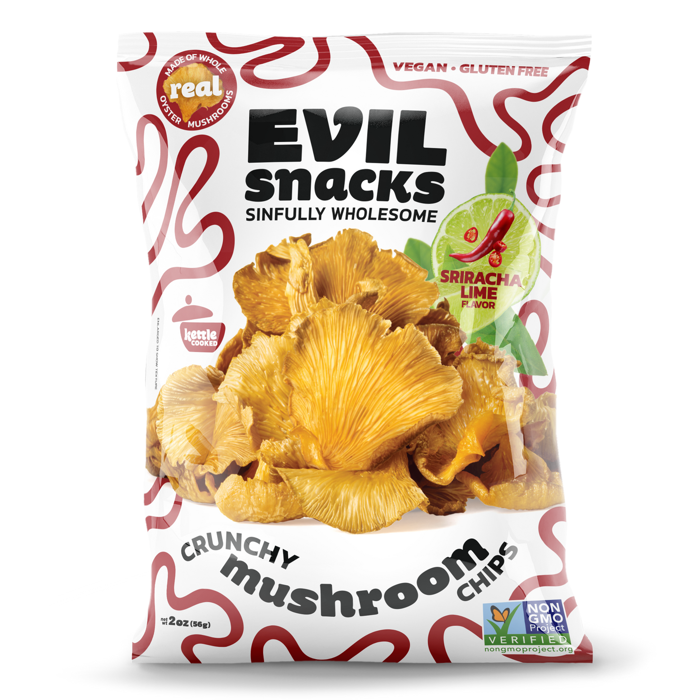 EVIL SNACKS - Crunchy Mushroom Chips Sriracha Lime Flavor, 2oz