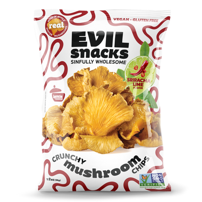 EVIL SNACKS - Crunchy Mushroom Chips Sriracha Lime Flavor, 2oz