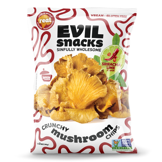 EVIL SNACKS - Crunchy Mushroom Chips Sriracha Lime Flavor, 2oz