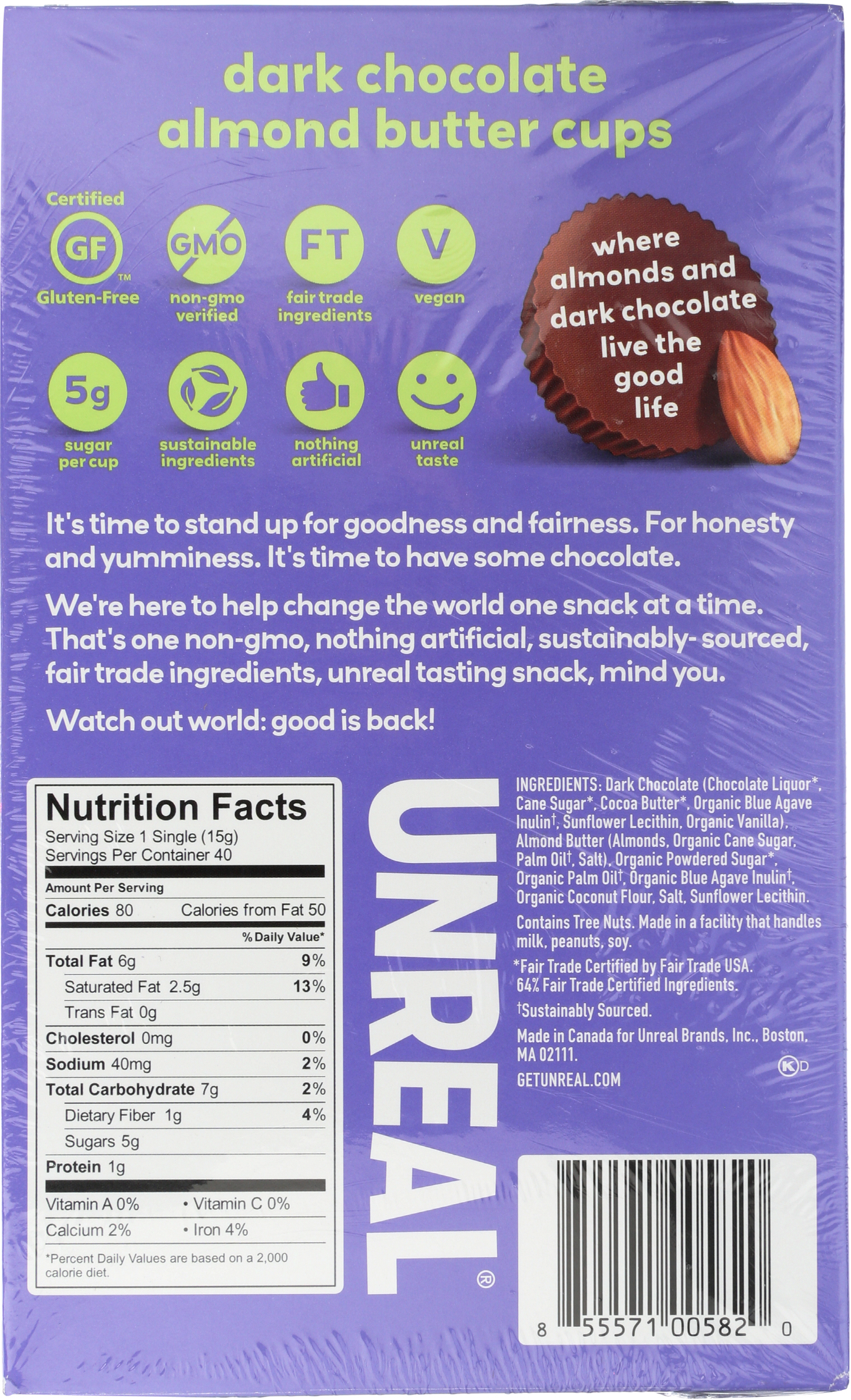 UNREAL - Dark Chocolate Almond Butter Cup Single