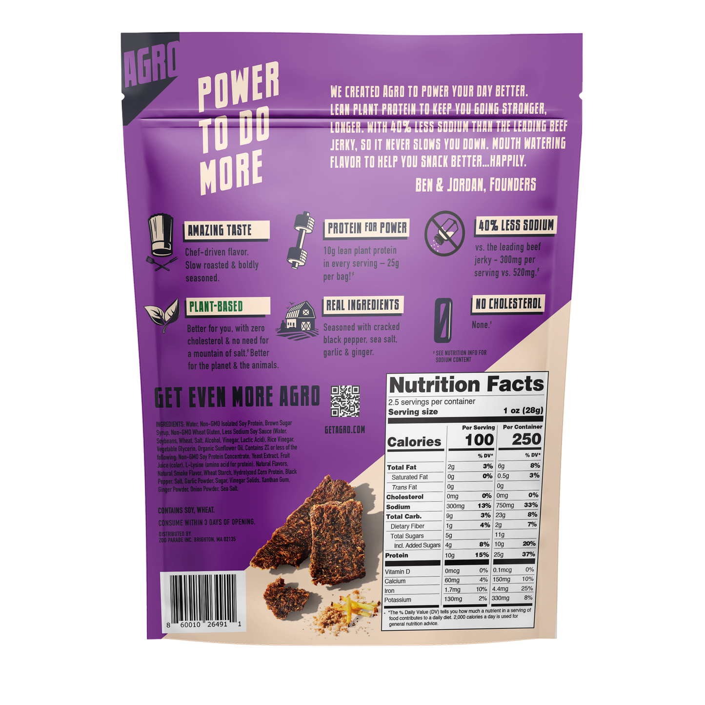 AGRO POWER Jerky - AGRO POWER Jerky - Vegan - Grilled Teriyaki (8 x 2.5oz Bags)